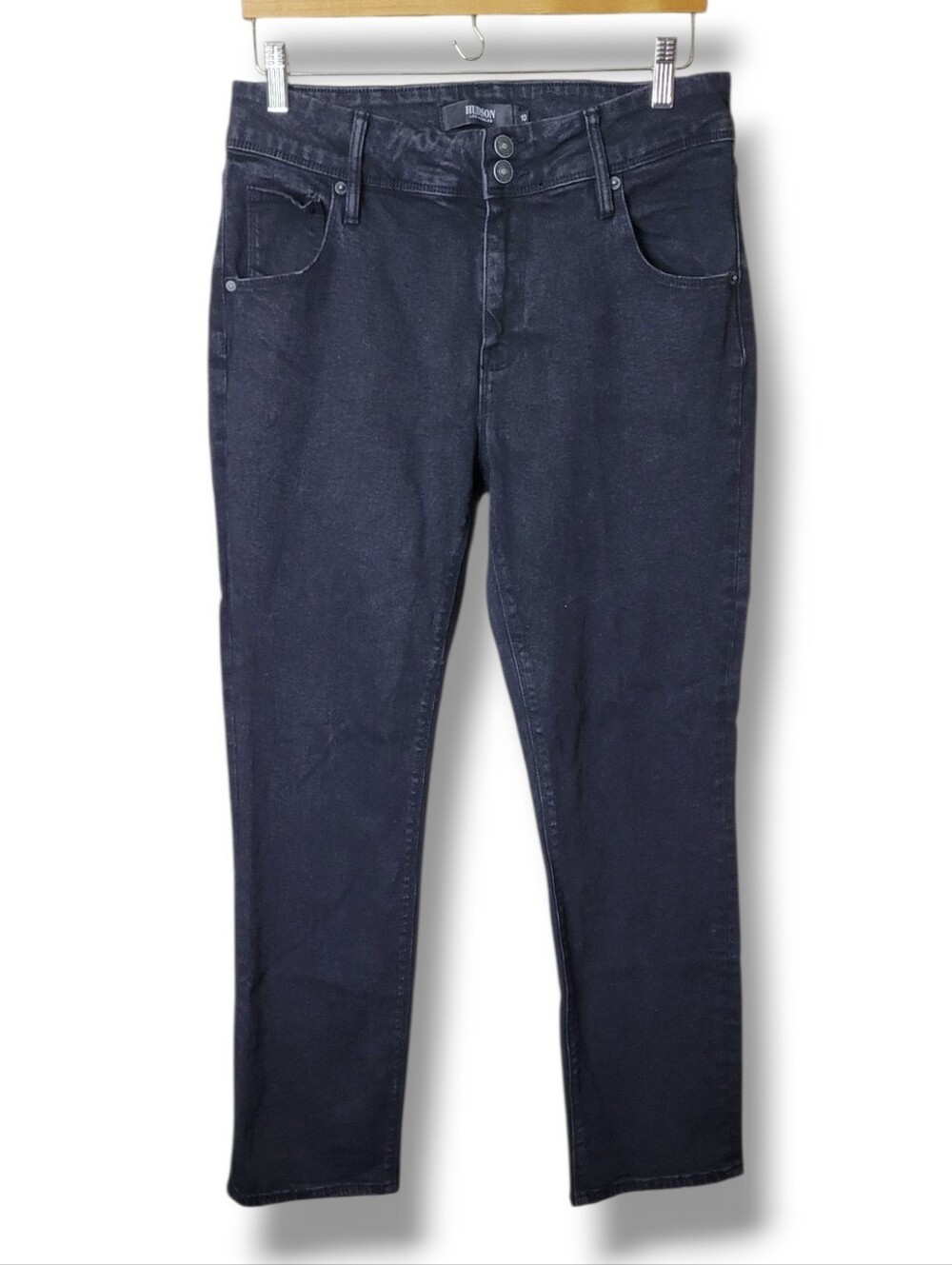 Hudson Black Jeans • Size 10 Mid-Rise Straight Flap Pockets NWT